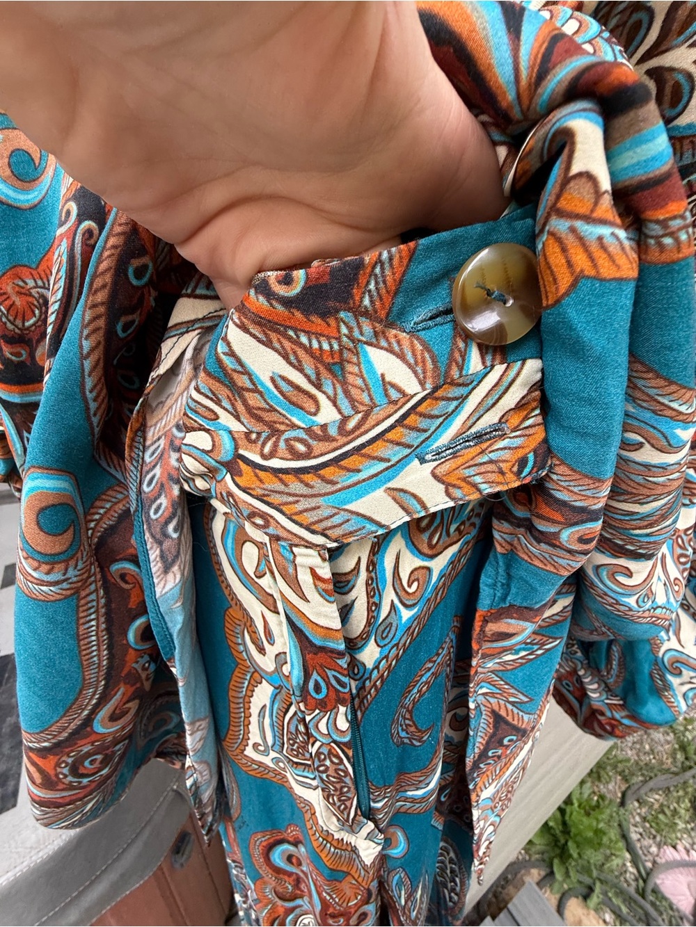 Farm Rio size XL Turquoise and Rust Paisley Silky Wide Leg Pant